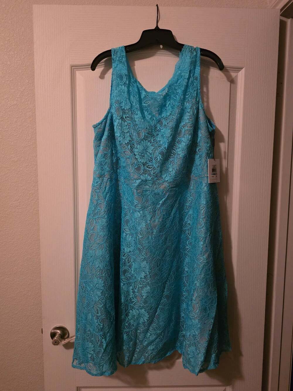 NWT Calvin Klein Formal Aqua Blue Lace A-Line Dress Size 20W $149